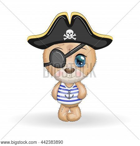 Teddy Bear Pirate, Cartoon Character Of The Game, Wild Animal In A Bandana And A Cocked Hat With A S