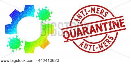 Anti-mers Quarantine Unclean Stamp, And Low-poly Spectrum Colored Virus Mechanics Icon With Gradient
