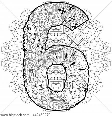 Hand-painted Art Design. Adult Anti-stress Coloring Page. Black And White Hand Drawn Illustration Ma