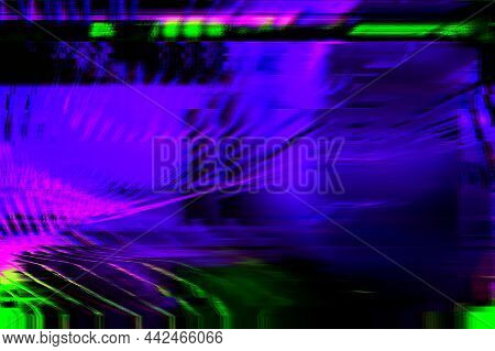 Abstract Purple, Pink And Green Background With Interlaced Digital Distorted Motion Glitch Effect. F