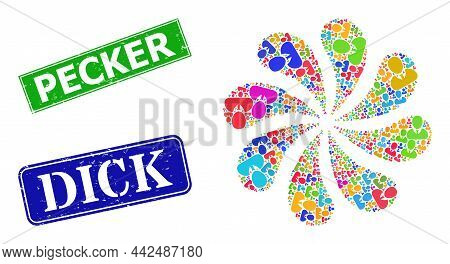 User Profile Icon Colorful Centrifugal Abstract Flower Fireworks Shape, And Grunge Pecker Seal. Blue