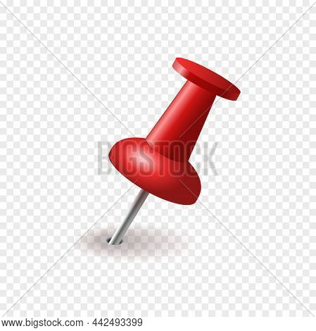 Red Pushpin Sticking Out Of The Paper, Realistic Vector Illustration
