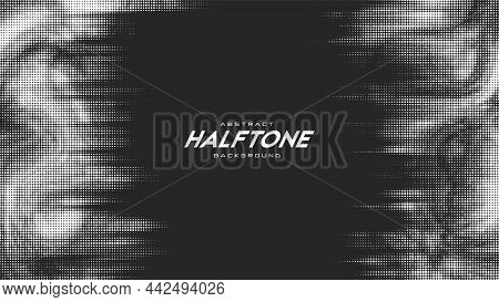Abstract Vector Torn Monochrome Halftone Background. Scrathed Dotted Texture Element.
