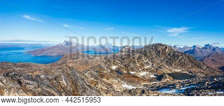 View To Nuuk Fjord And Surrounding Mountains From The Top Of Store Malena Mountain, Greenland