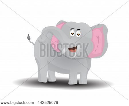 Cute Baby Elephant Cartoon Smiling Gray Color Isolated