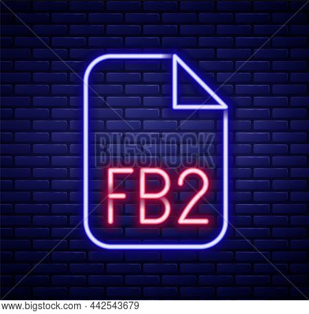 Glowing Neon Line Fb2 File Icon Isolated On Brick Wall Background. Colorful Outline Concept. Vector
