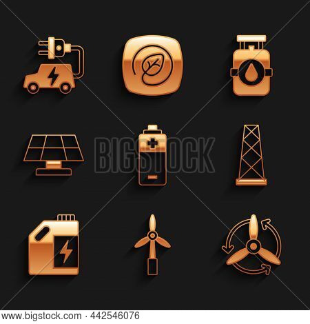 Set Battery, Wind Turbine, Antenna, Eco Fuel Canister, Solar Energy Panel, Propane Gas Tank And Elec