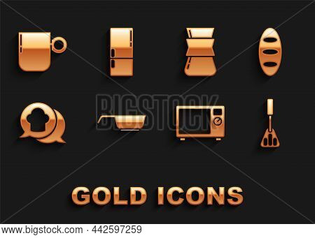 Set Frying Pan, Bread Loaf, Spatula, Microwave Oven, Chef Hat Speech Bubble, Coffee Turk, Cup And Re