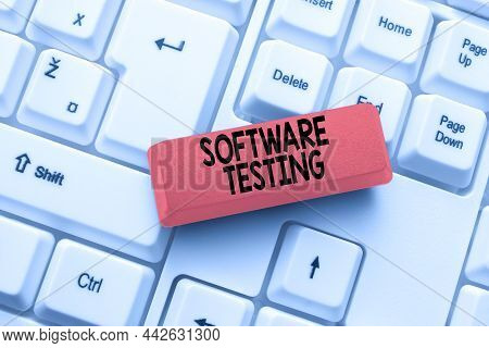 Sign Displaying Software Testing. Word Written On Investigation Provide Information About The Qualit
