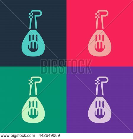 Pop Art Musical Instrument Lute Icon Isolated On Color Background. Arabic, Oriental, Greek Music Ins