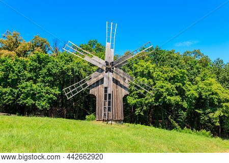 Old Wooden Windmill In Pyrohiv (pirogovo) Village Near Kiev, Ukraine