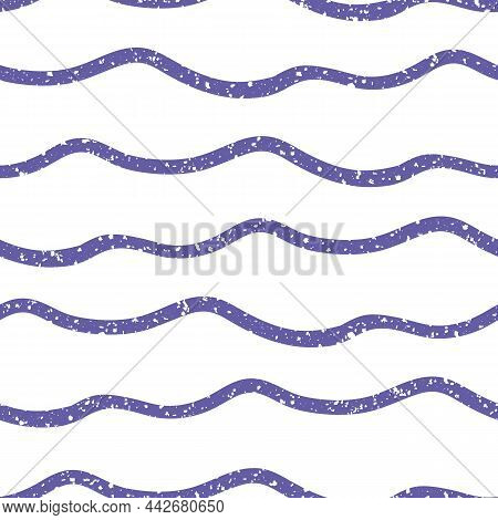 Vector Wavy Lines Pattern Background. Seamless Hand Drawn Backdrop Perwinkle Purple Violet With Whit