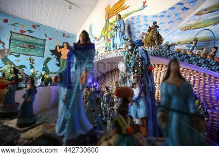 Salvador, Bahia, Brazil - January 17, 2018: Sculpture Of The Orixa Iemanja Seen In The Rio Vermelho 