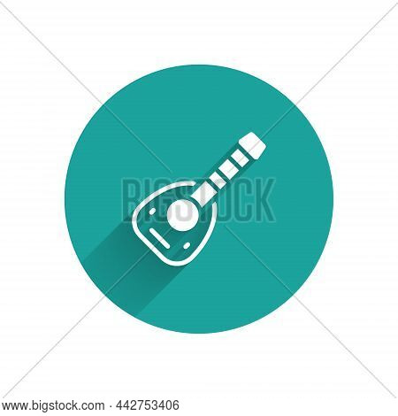White Musical Instrument Lute Icon Isolated With Long Shadow Background. Arabic, Oriental, Greek Mus