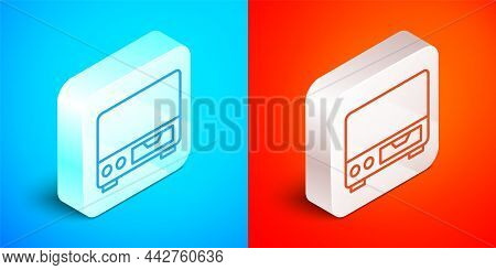 Isometric Line Old Video Cassette Player Icon Isolated On Blue And Red Background. Old Beautiful Ret