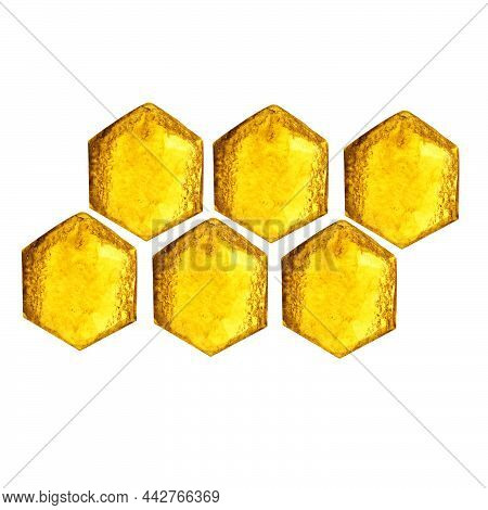 Watercolor Illustration Hexagon Many Yellow Honeycomb Bees
