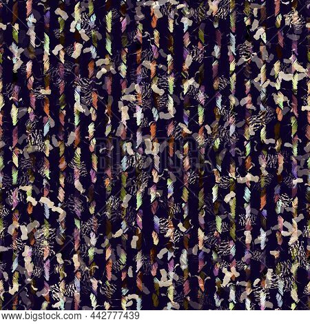 Exotic Multicoloured Boho Stripe Line Print. Seamless Autumnal Dark Ground Detailed Repeat Pattern. 
