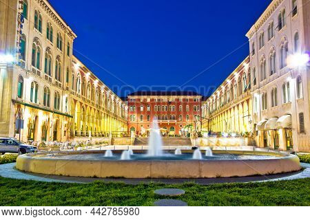 Prokurative Square And Fountain In Split Evening Colorful View, Dalmatia Region Of Croatia