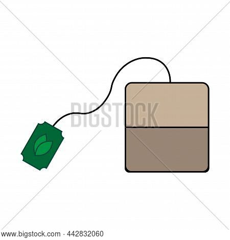 Tea Bag. Herbal Element. Sketch Art. Cartoon Style. Morning Drink. Line Design. Vector Illustration.
