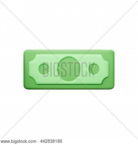 Green Dollar Icon. Finance And Business Object - Paper Bill. Cartoon Money Isolated On White Backgro