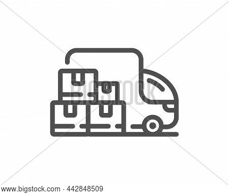 Delivery Truck Line Icon. Warehouse Boxes Sign. Wholesale Goods Symbol. Quality Design Element. Line