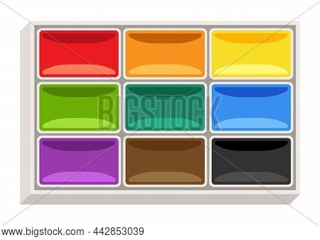 Illustration Of Watercolor Paintbox. Painter Tool And Material. Art Supply For Creativity.