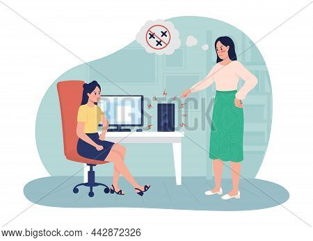 Playing Music Loudly 2d Vector Isolated Illustration. Irritated Mom Scolding Noisy Teenager Flat Cha