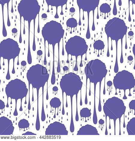 Paint Dripping Seamless Vector Pattern Background. Periwinkle Purple Violet Backdrop With Liquid Run