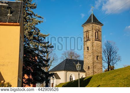 Konigstein, Saxony, Germany, 6 November 2021: Medieval Fortress With Garrison Church, Tourist Destin