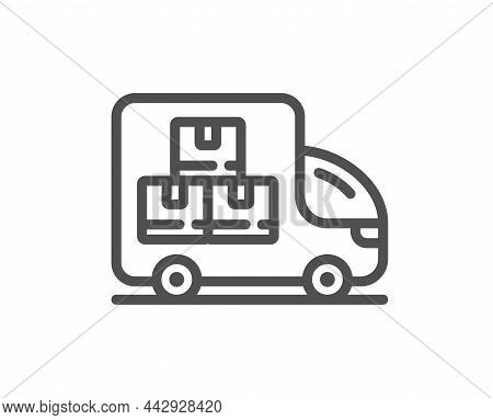 Delivery Truck Line Icon. Warehouse Boxes Sign. Wholesale Goods Symbol. Quality Design Element. Line