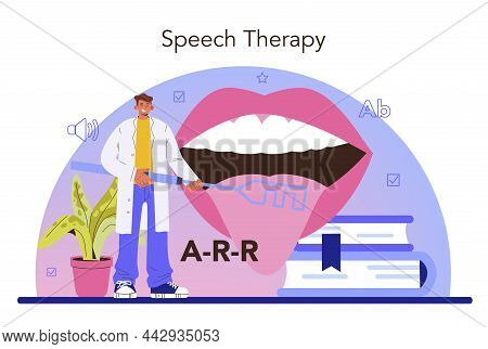 Speech Therapist Concept. Doctor Diagnozing And Treating Of Communication