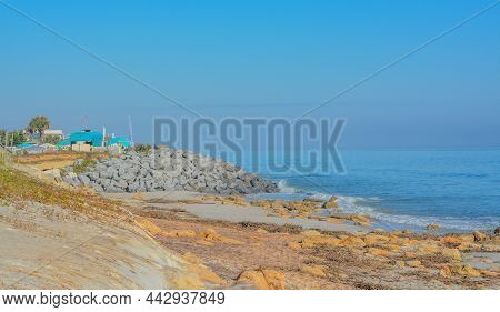 The Rocky Atlantic Coast, At Marineland Beach In Marineland, Flagler County, Florida