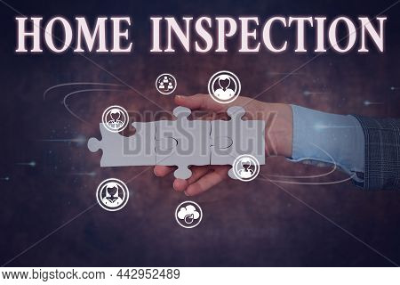 Text Caption Presenting Home Inspection. Business Concept Examination Of The Condition Of A Home Rel