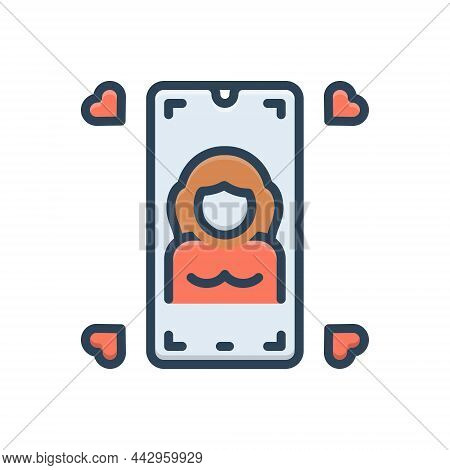Color Illustration Icon For Girlfriend Phone-call Video-chat Paramour Mistress Inamorata Sweetheart 