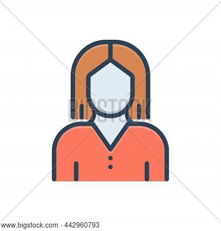 Color Illustration Icon For Female Dowager Gal Lady Woman User Girl Dame Distaff