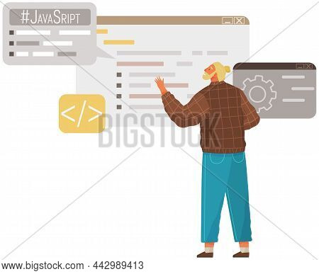 Programmer Engineering And Coding. Coder Programmers Working On Web Development On Computer. Concept