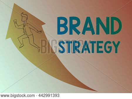 Writing Displaying Text Brand Strategy. Business Concept Longterm Plan Executed For The Development 