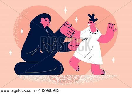 Loving Muslim Mother Play Caress Small Child. Caring Happy Moslem Mom Enjoy Time With Little Kid Dau