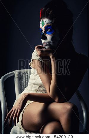Day Of The Dead Girl With Sugar Skull Make-up