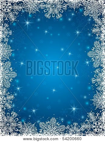 Blue Background With  Frame Of Snowflakes, Vector