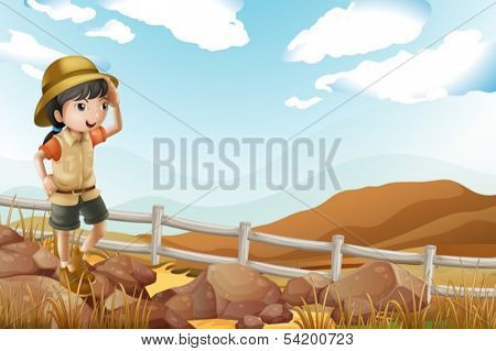 Illustration of a young female explorer walking alone