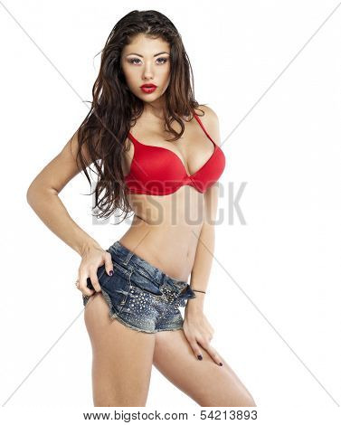 Portrait of sexy woman in red bra 