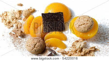 Ingredients For Traditional Italian Dessert: Peaches, Amaretti, Chocolate