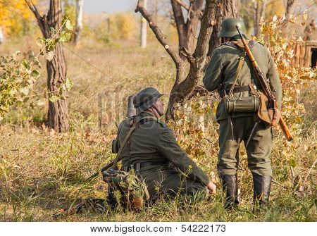 DNIPRODZERZHYNSK, UKRAINE - OCTOBER 26 : Member Historical reenactment in Nazi Germany uniform on Oc