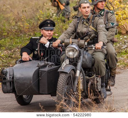 DNIPRODZERZHYNSK, UKRAINE - OCTOBER 26 : Member Historical reenactment in Nazi Germany uniform on Oc