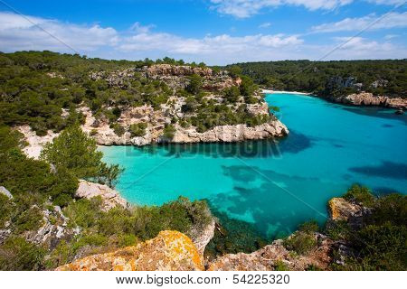 Cala Macarella Ciudadela Menorca turquoise Mediterranean sea in Balearic islands
