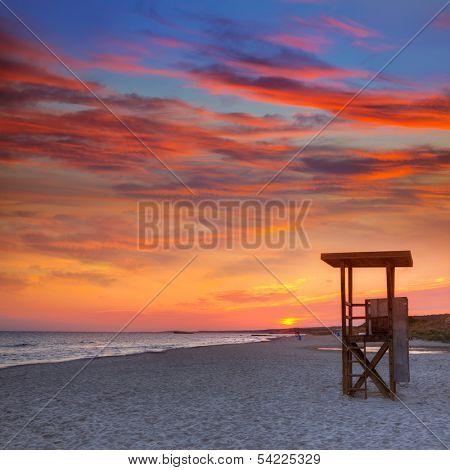 Menorca sunset in Son Bou beach of Alaior at Balearic Islands