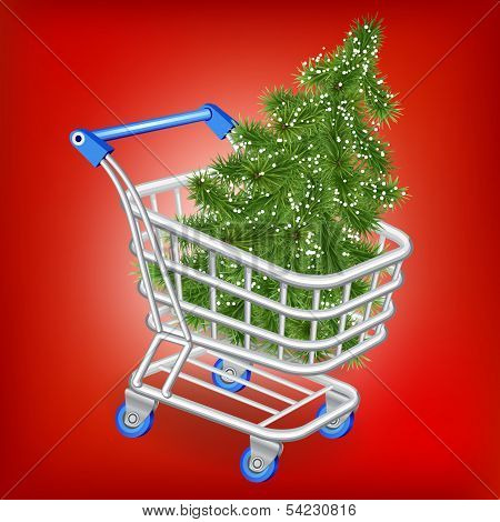 Christmas tree in a shopping cart