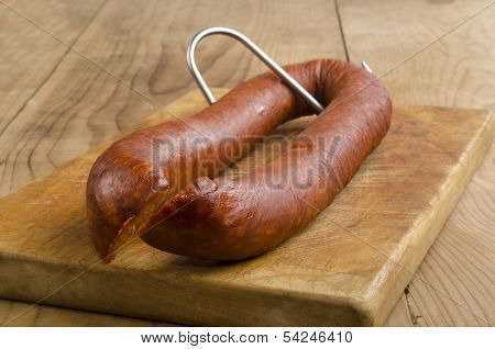 Hungarian Kolbasz On A Butchers Hook