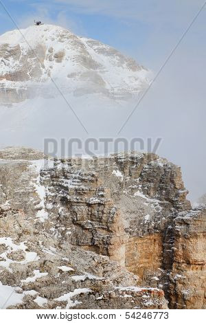 Winter alpine landscape in  the Dolomites, Sella Group, Italy, Europe